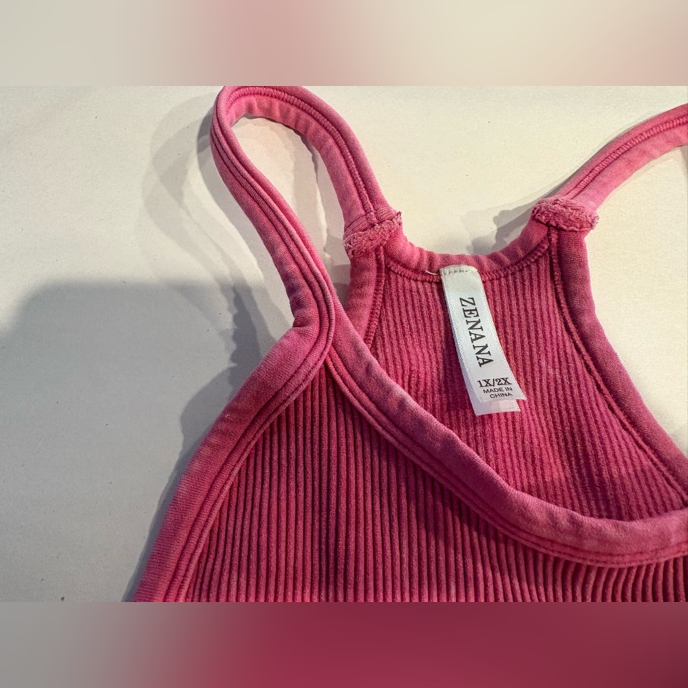 Zenana Pink Ribbed Racerback Crop Top - Picture 3 of 3